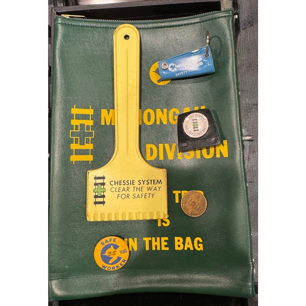 Chessie Railroad Safety First coins tape measure bag army knife keychain